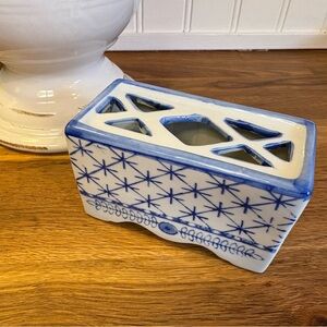 Blue & White Asian Flower Frog / Vase